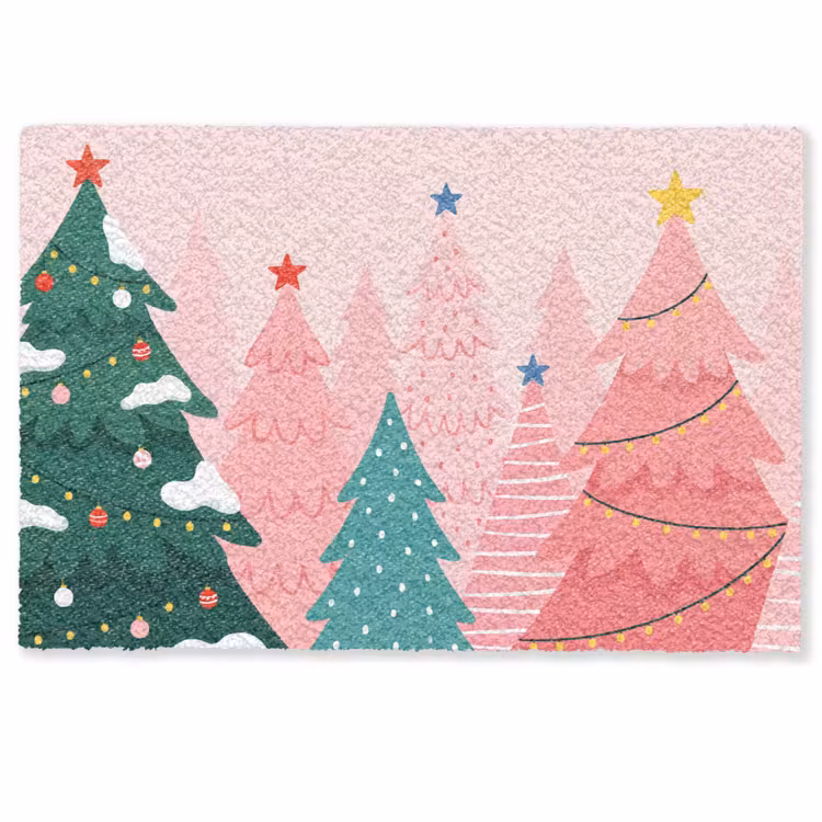 Fußmatte - Weihnachtsbäume – Illustration – Rosa — 1