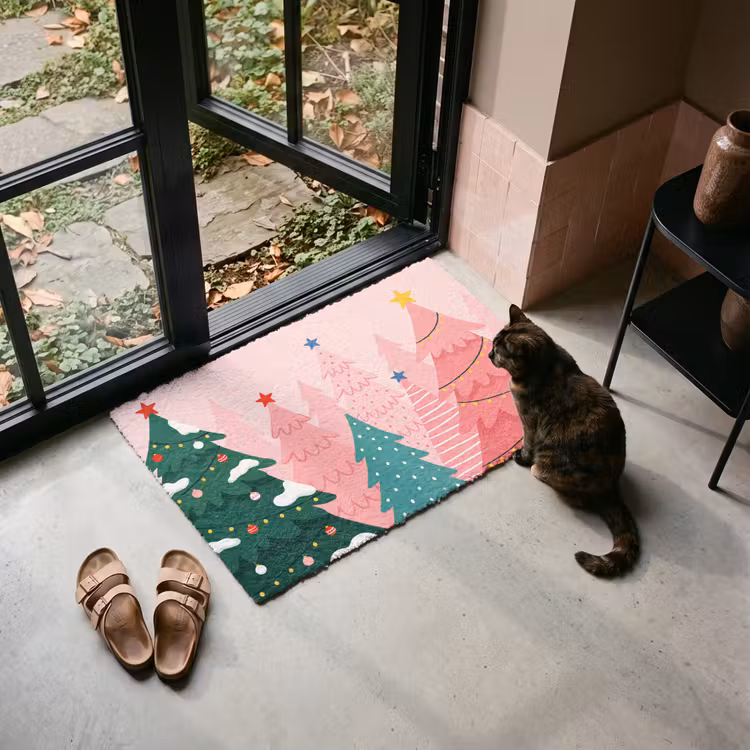 Fußmatte - Weihnachtsbäume – Illustration – Rosa — 2