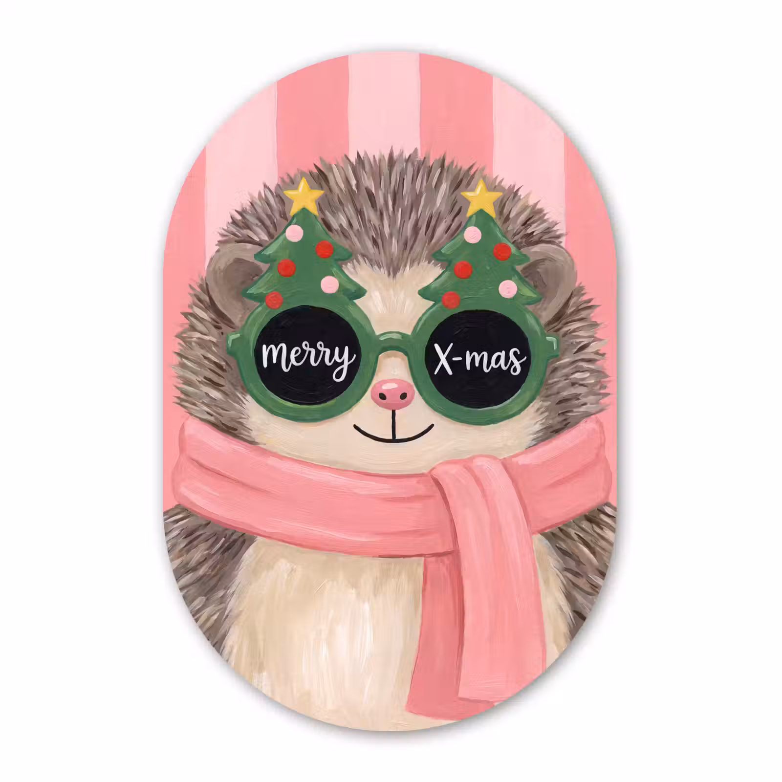 Glasbild Oval - Igel – Weihnachten – Illustration — 1