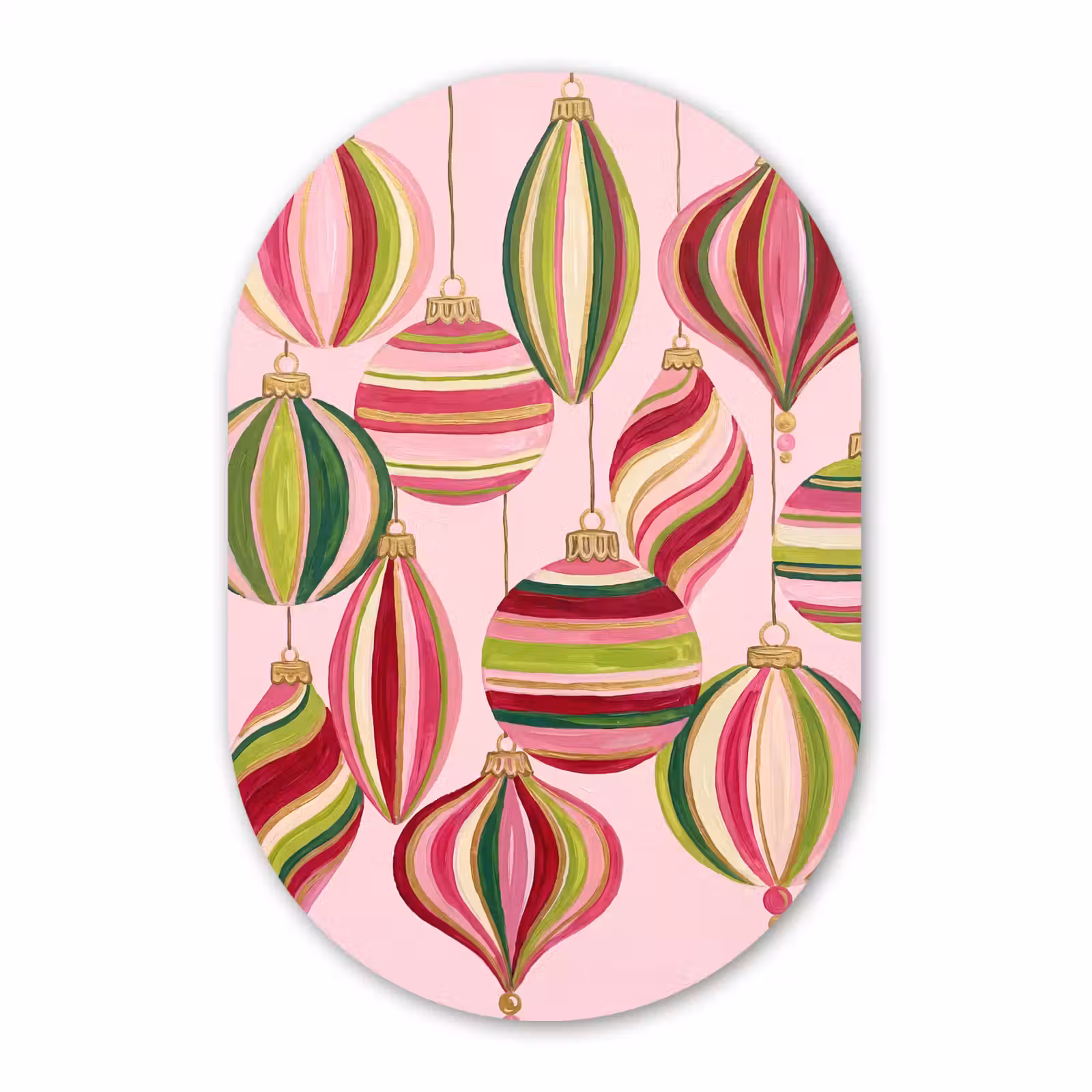 Glasbild Oval - Weihnachtsdekoration – Gestreift – Rosa — 1