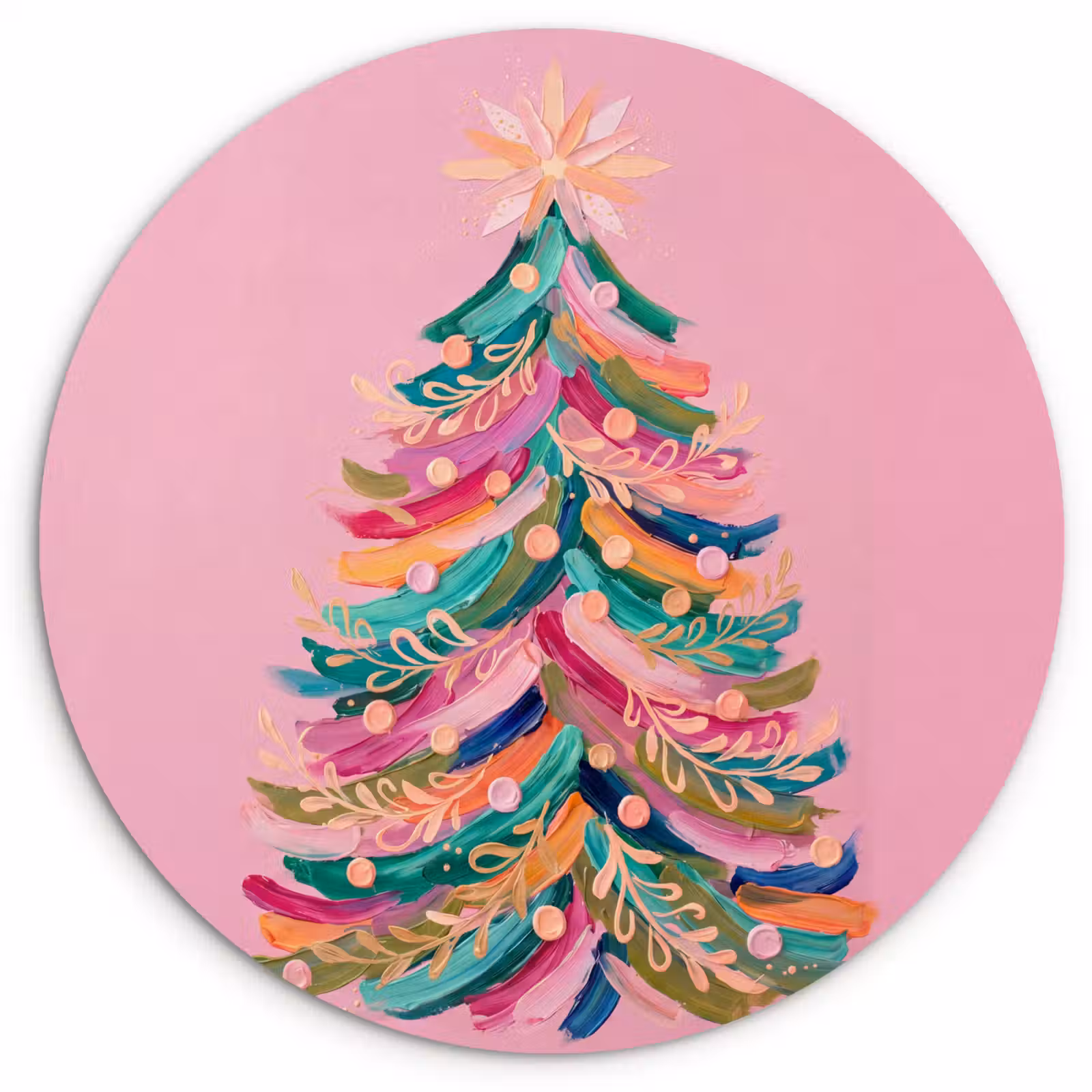 Glasbild Rund - Weihnachtsbaum – Abstrakt – Bunt — 1