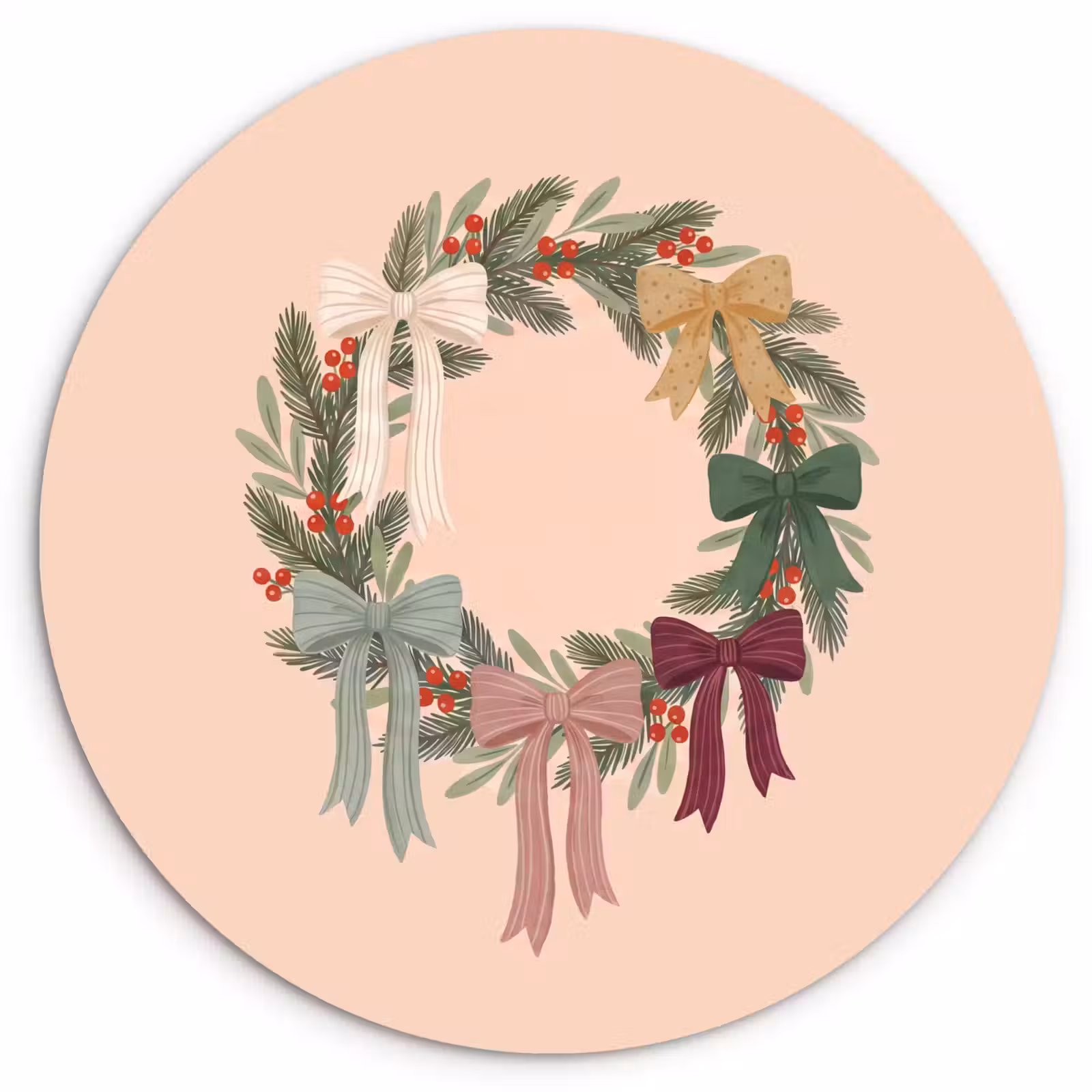 Glasbild Rund - Weihnachtskranz – Schleifen – Weihnachten — 1