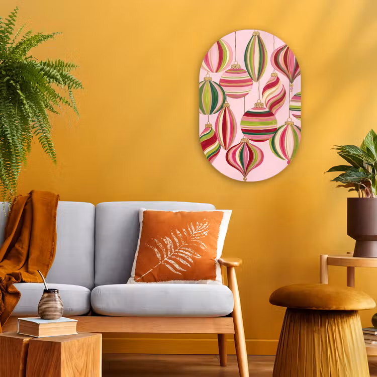 Forexbild Oval - Weihnachtsdekoration – Gestreift – Rosa — 2