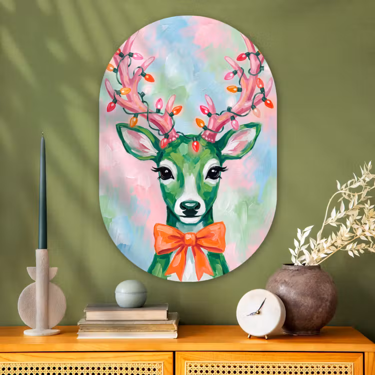 Glasbild Oval - Hirsch – Weihnachten – Tiere — 2