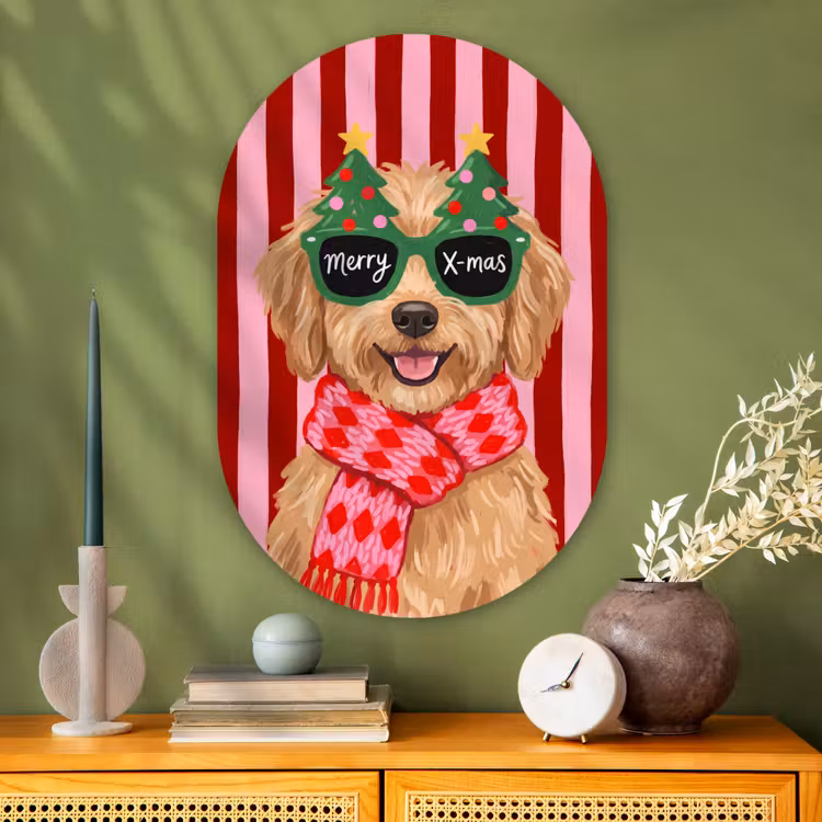 Glasbild Oval - Hund – Weihnachten – Rot — 2