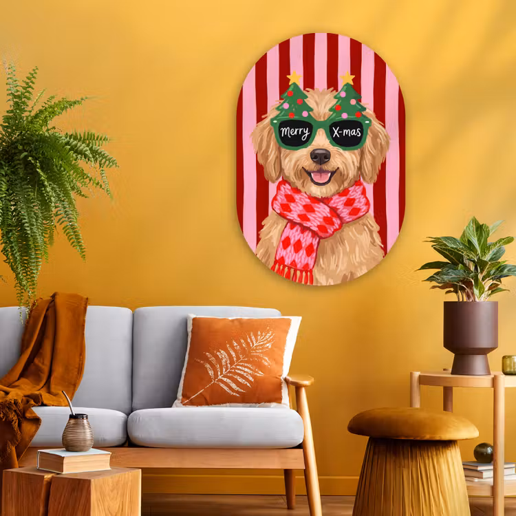 Glasbild Oval - Hund – Weihnachten – Rot — 3