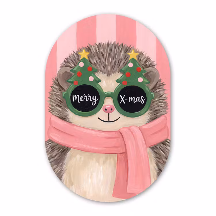 Glasbild Oval - Igel – Weihnachten – Illustration — 1
