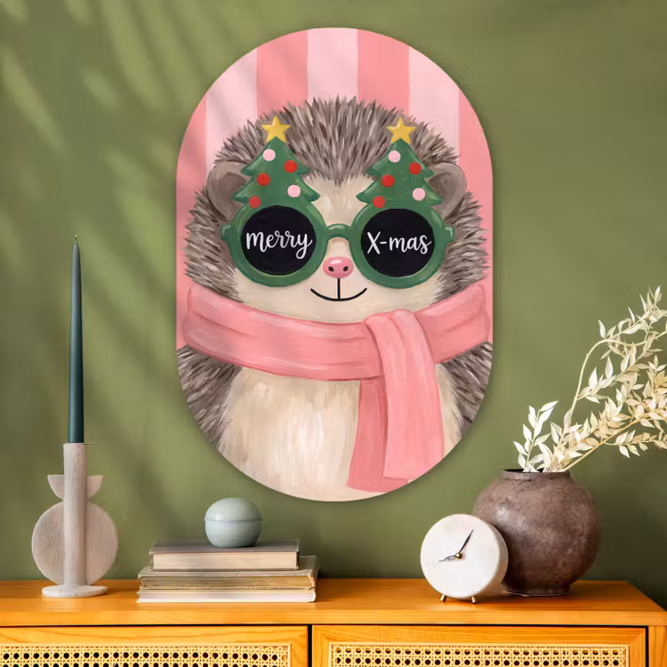 Glasbild Oval - Igel – Weihnachten – Illustration — 2