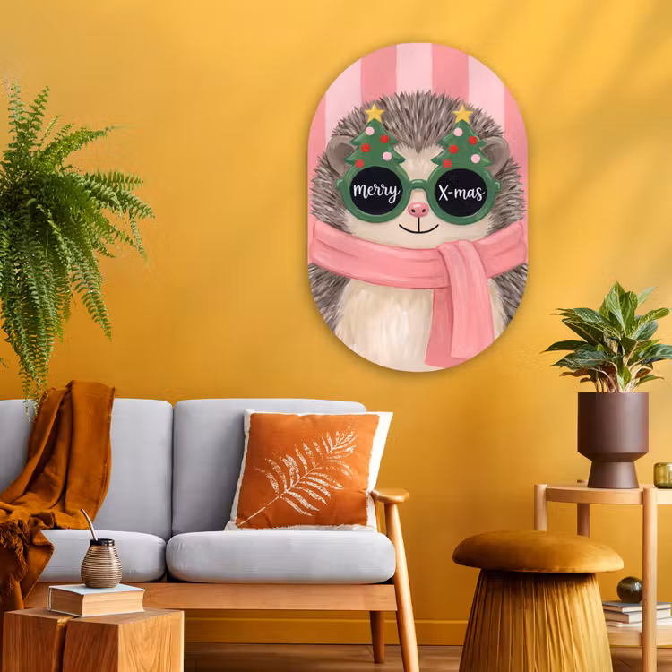 Glasbild Oval - Igel – Weihnachten – Illustration — 3