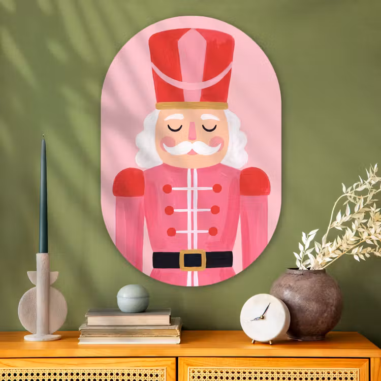 Glasbild Oval - Nussknacker – rosa Illustration — 2