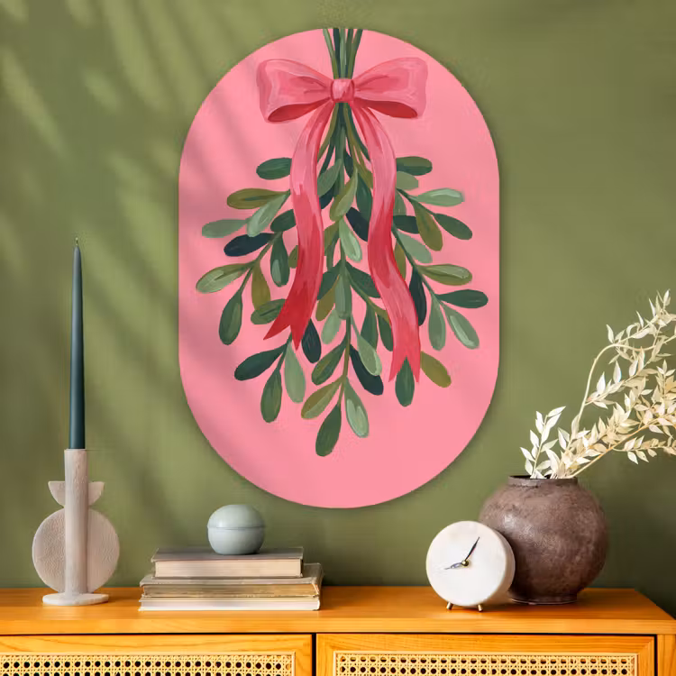 Glasbild Oval - Pflanze – Band – Rosa — 2