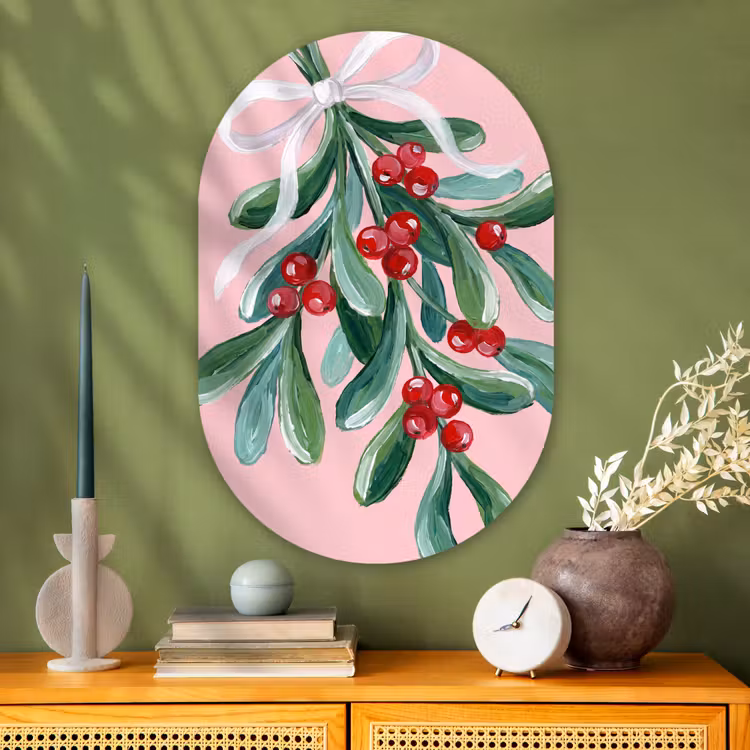 Glasbild Oval - Pflanze – Weihnachten – Rosa — 2