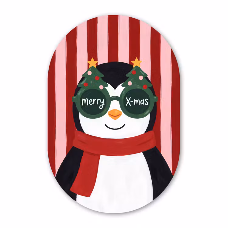 Glasbild Oval - Pinguin – Weihnachten – Illustration — 1