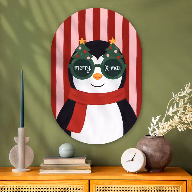 Glasbild Oval - Pinguin – Weihnachten – Illustration — 2