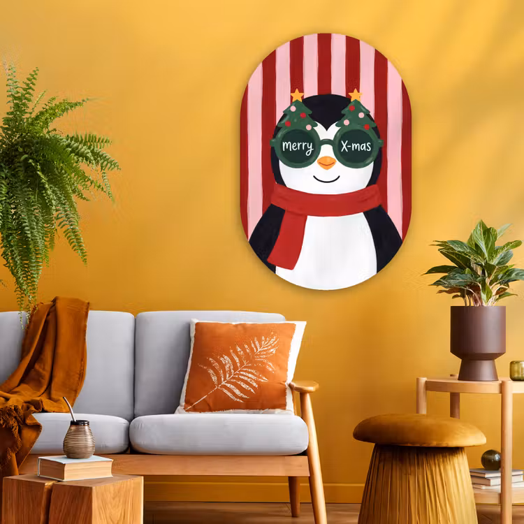 Glasbild Oval - Pinguin – Weihnachten – Illustration — 3