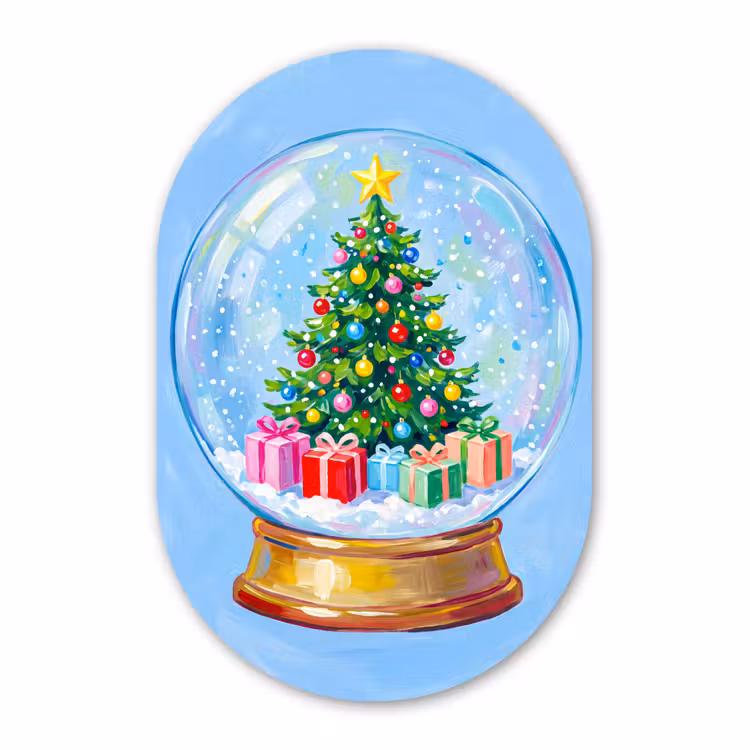 Glasbild Oval - Schneekugel – Weihnachten – Geschenke — 1