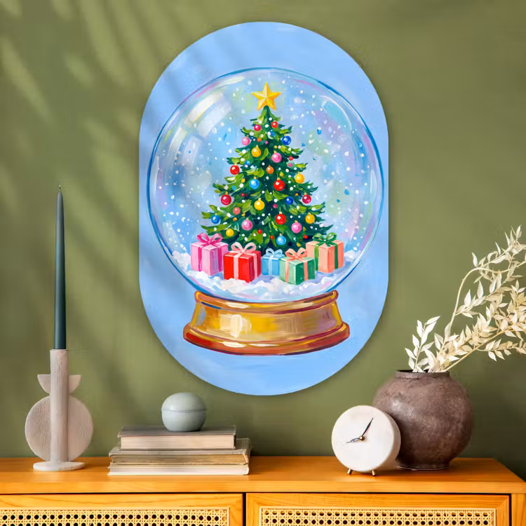 Glasbild Oval - Schneekugel – Weihnachten – Geschenke — 2