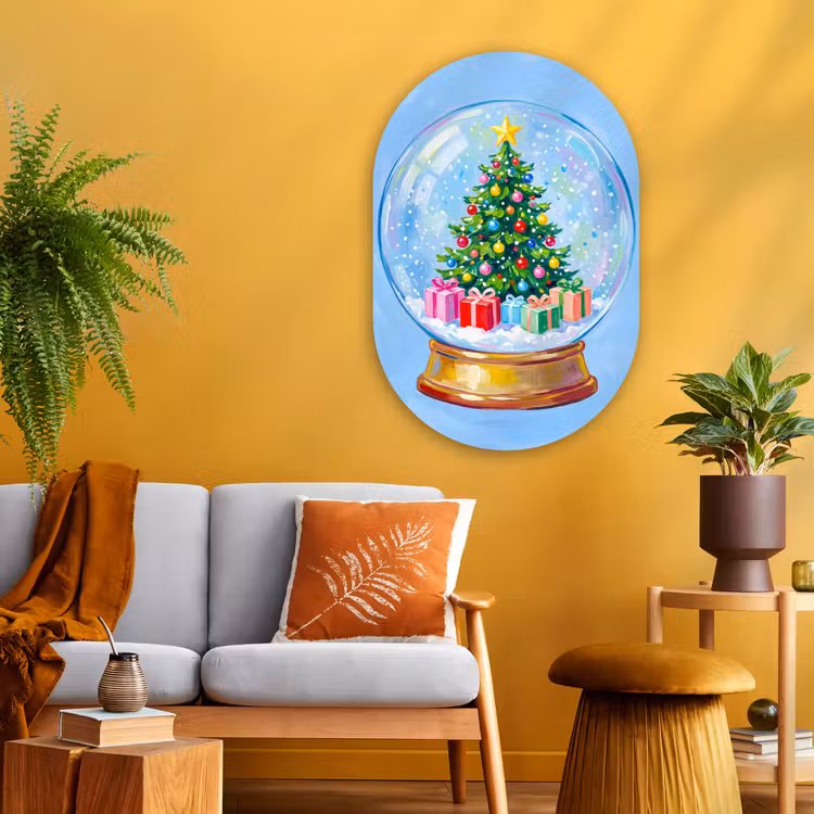 Glasbild Oval - Schneekugel – Weihnachten – Geschenke — 3