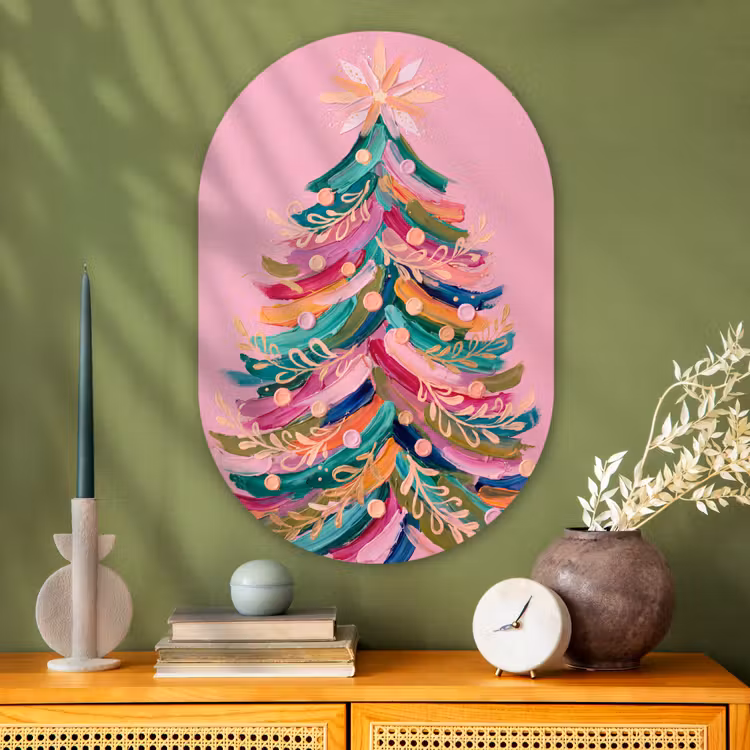 Glasbild Oval - Weihnachtsbaum – Abstrakt – Bunt — 2