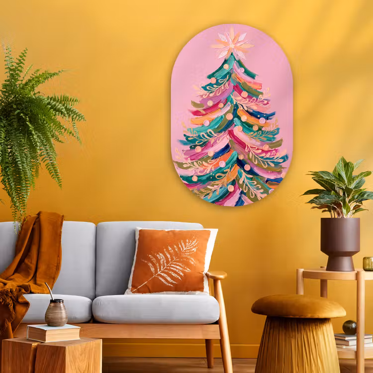 Glasbild Oval - Weihnachtsbaum – Abstrakt – Bunt — 3