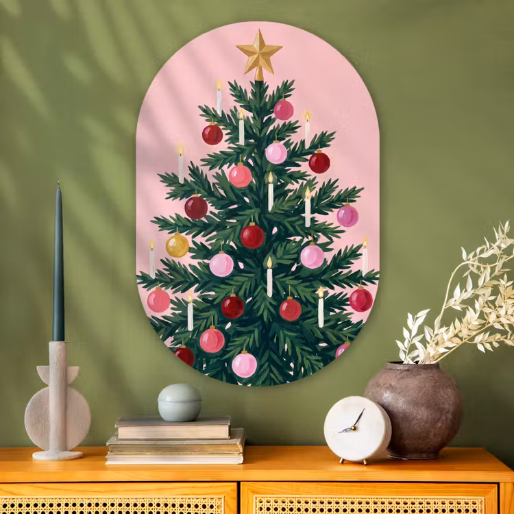 Glasbild Oval - Weihnachtsbaum – Weihnachten – Rosa — 2