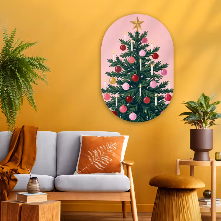Glasbild Oval - Weihnachtsbaum – Weihnachten – Rosa — 3
