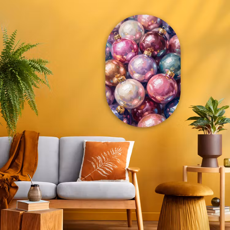 Glasbild Oval - Weihnachtsdekoration – Bunt – Festlich — 3