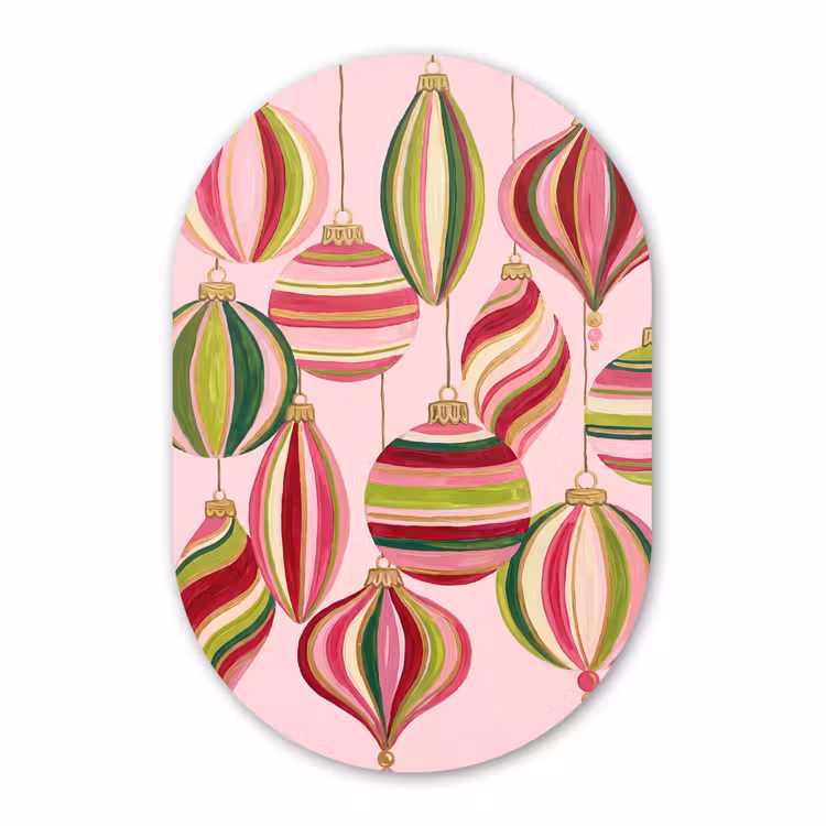 Glasbild Oval - Weihnachtsdekoration – Gestreift – Rosa — 1