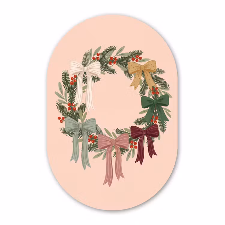Glasbild Oval - Weihnachtskranz – Schleifen – Weihnachten — 1