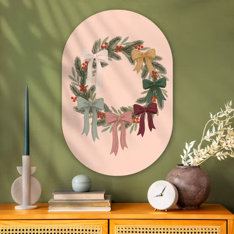 Glasbild Oval - Weihnachtskranz – Schleifen – Weihnachten — 2