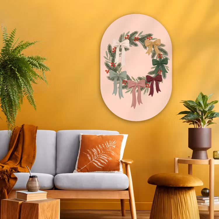 Glasbild Oval - Weihnachtskranz – Schleifen – Weihnachten — 3