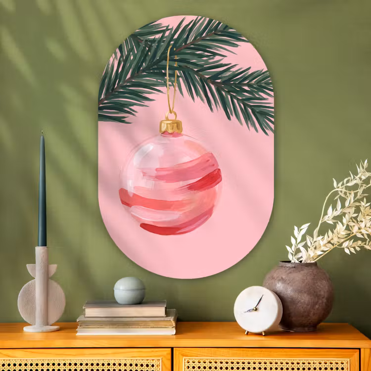 Glasbild Oval - Weihnachtskugel – Rosa – Weihnachten — 2