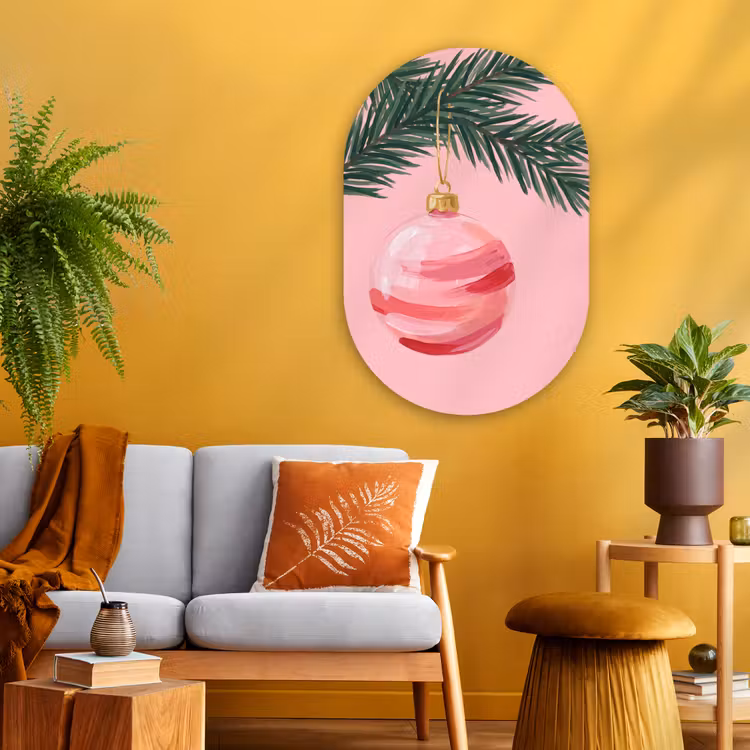 Glasbild Oval - Weihnachtskugel – Rosa – Weihnachten — 3
