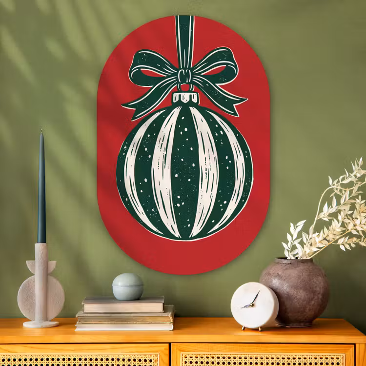 Glasbild Oval - Weihnachtskugel – Weihnachten – Rot — 2