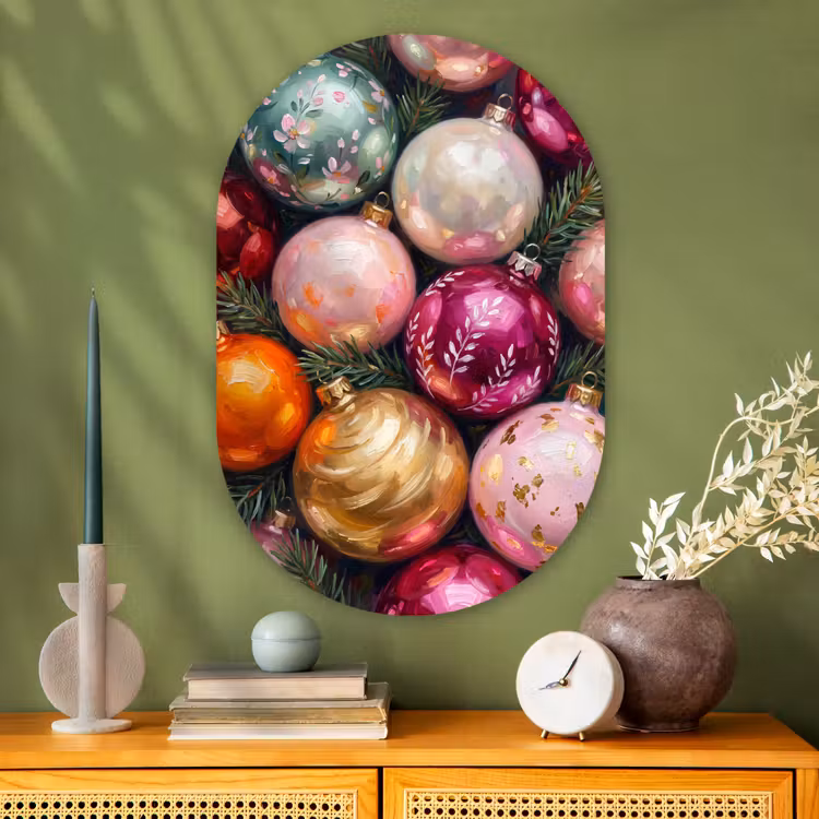 Glasbild Oval - Weihnachtskugeln – Bunt – Festlich — 2