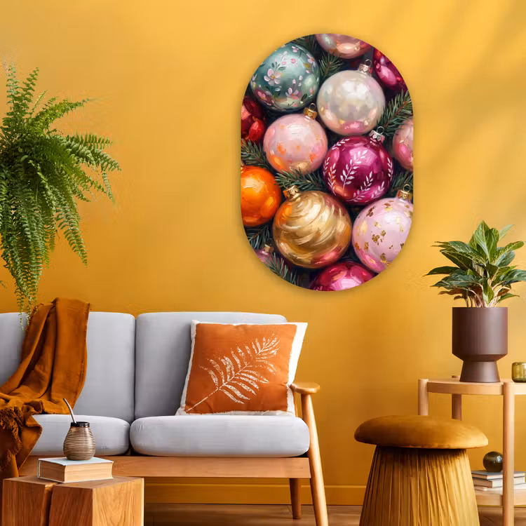 Glasbild Oval - Weihnachtskugeln – Bunt – Festlich — 3