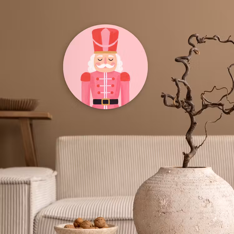Glasbild Rund - Nussknacker – rosa Illustration — 2