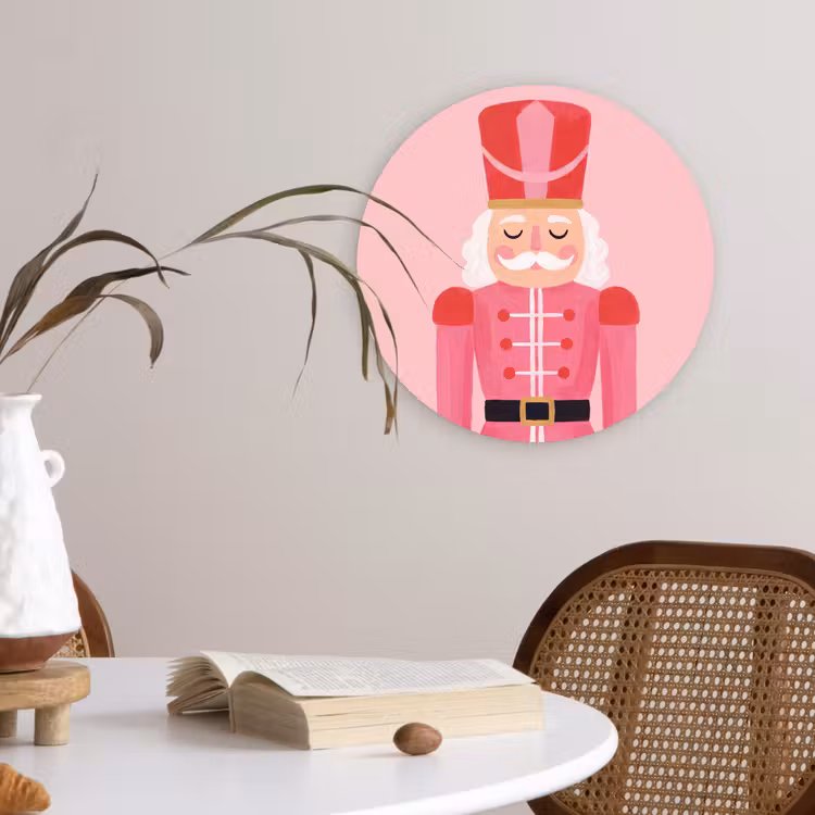 Glasbild Rund - Nussknacker – rosa Illustration — 4
