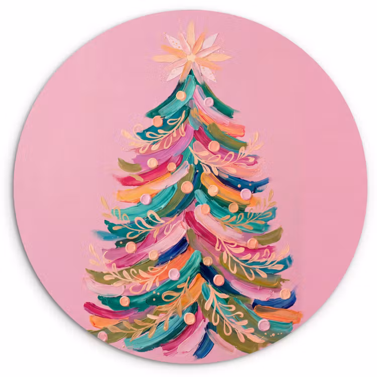 Glasbild Rund - Weihnachtsbaum – Abstrakt – Bunt — 1