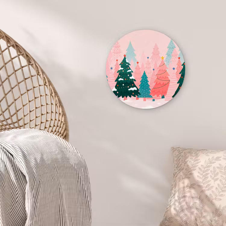 Glasbild Rund - Weihnachtsbäume – Illustration – Rosa — 5