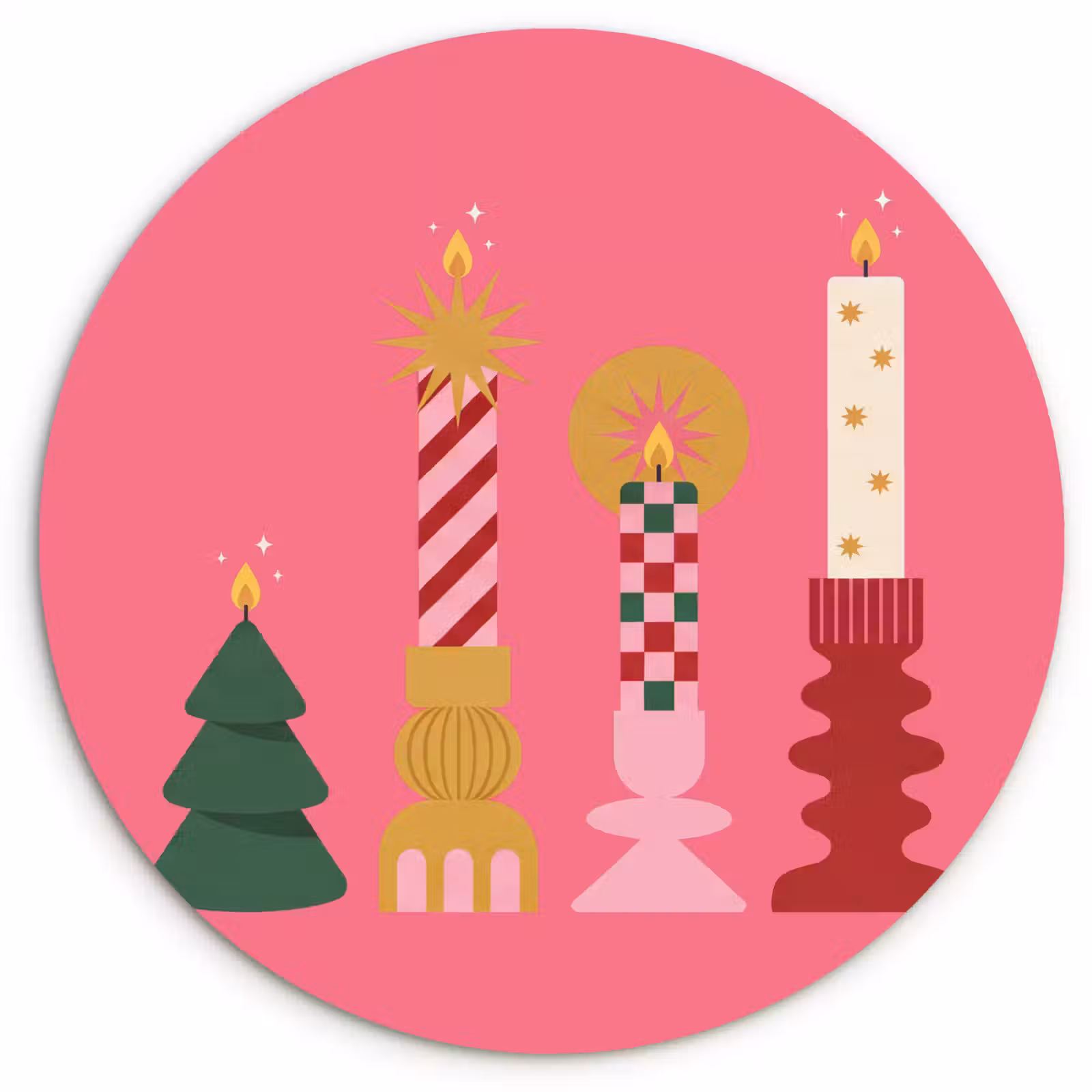 Glasbild Rund - Kerzen – Party – Rosa — 1