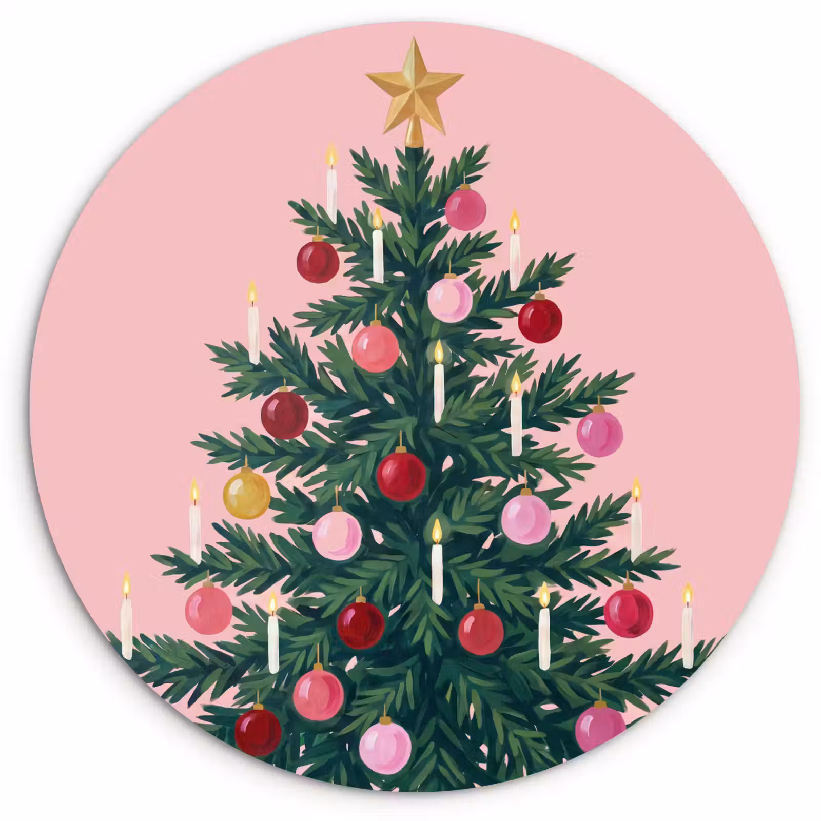 Glasbild Rund - Weihnachtsbaum – Weihnachten – Rosa — 1
