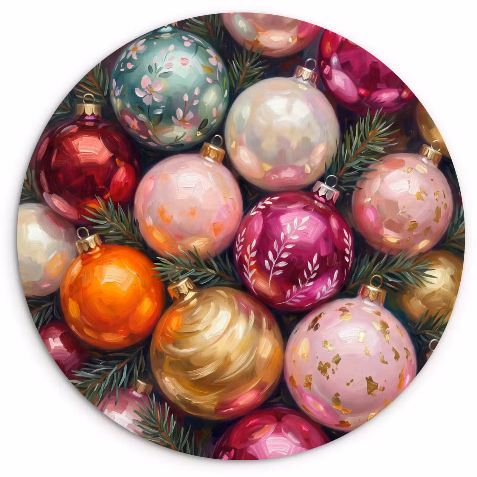 Glasbild Rund - Weihnachtskugeln – Bunt – Festlich — 1
