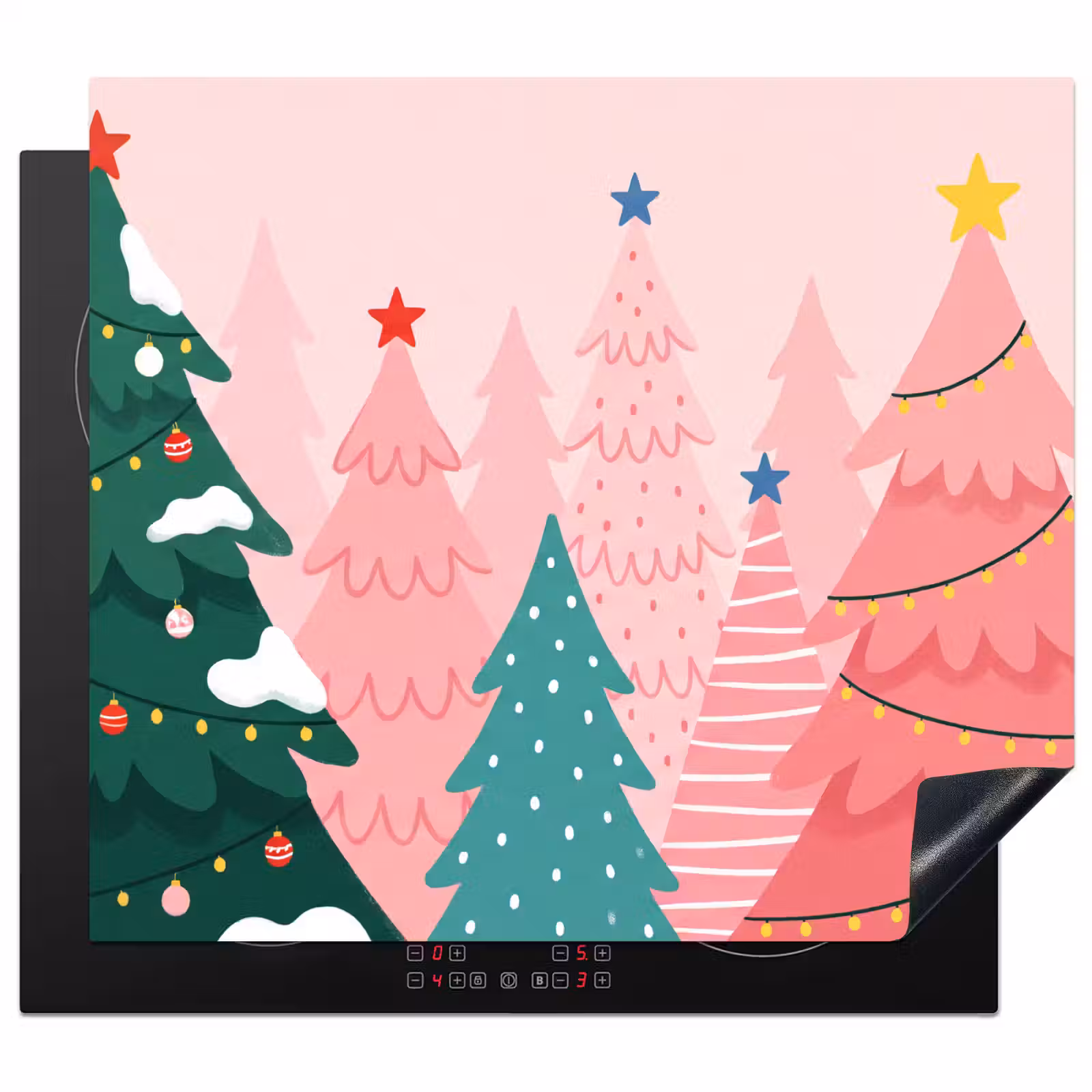 Herdabdeckplatte - Weihnachtsbäume – Illustration – Rosa — 1