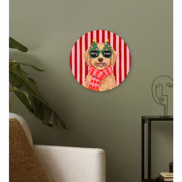 Glasbild Rund - Hund – Weihnachten – Rot — 3