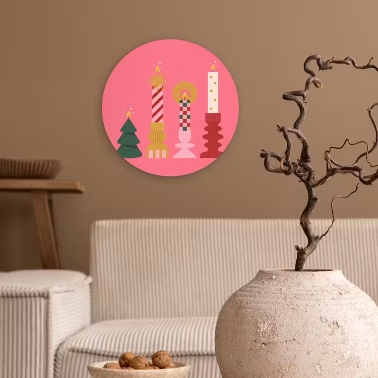 Glasbild Rund - Kerzen – Party – Rosa — 2