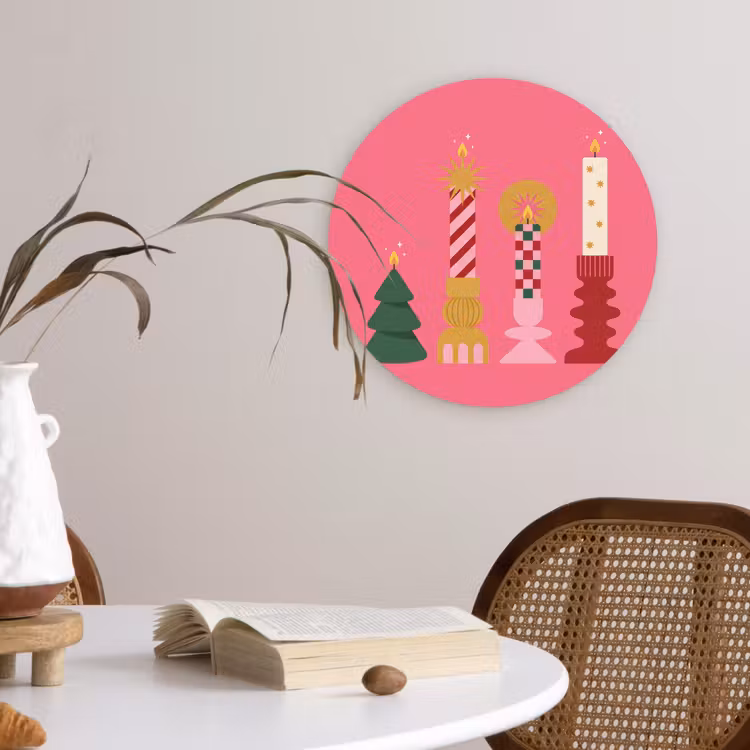 Glasbild Rund - Kerzen – Party – Rosa — 4