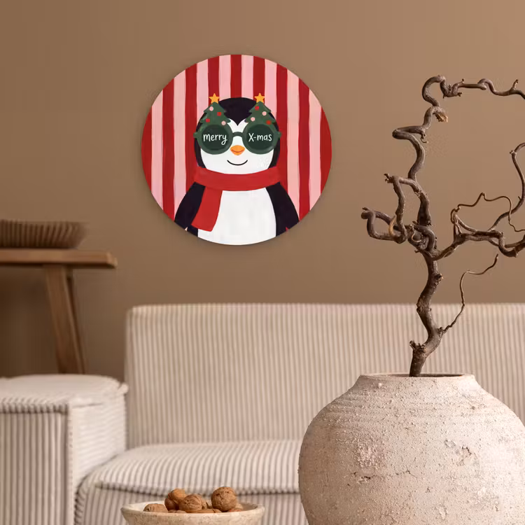 Glasbild Rund - Pinguin – Weihnachten – Illustration — 2