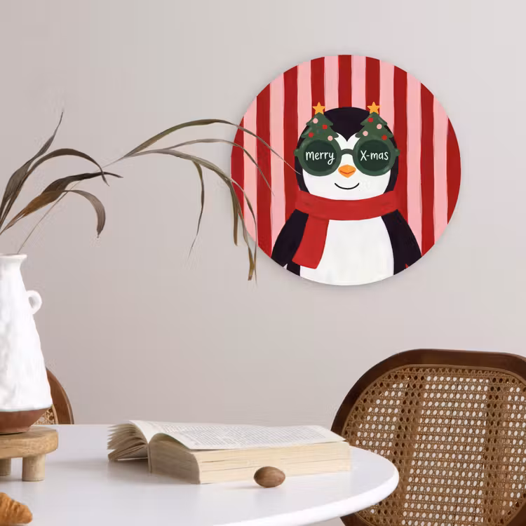 Glasbild Rund - Pinguin – Weihnachten – Illustration — 4