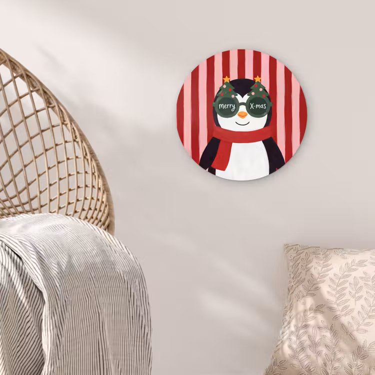 Glasbild Rund - Pinguin – Weihnachten – Illustration — 5